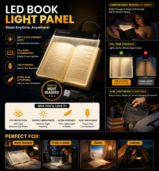 π LED Book Light Panel Cable β Eye-Friendly Night Reading Light | Portable & Bright Page Illuminator πβ¨