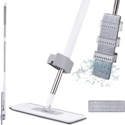 Flat Mop Microfiber Floor Mop Self Wringing, 360° Rotatable, 2 Washable Heads, Hardwood, Laminate, Tile Floor Cleaning
