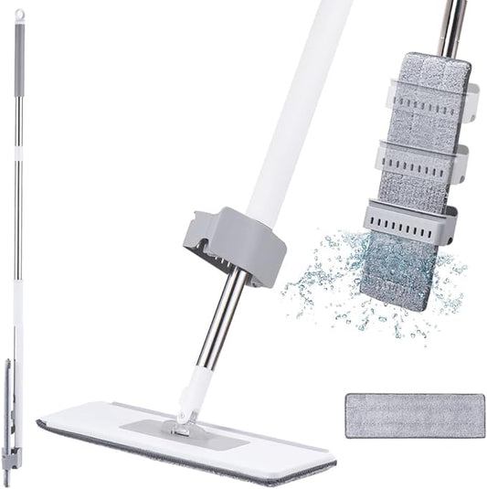 Flat Mop Microfiber Floor Mop Self Wringing, 360° Rotatable, 2 Washable Heads, Hardwood, Laminate, Tile Floor Cleaning