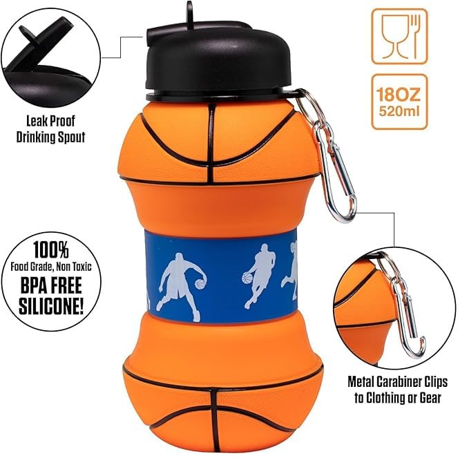 Portable Basketball Water Bottle 🏀💧 | Portable Leakproof Sports Gym Bottle | Collapsible Travel Sipper