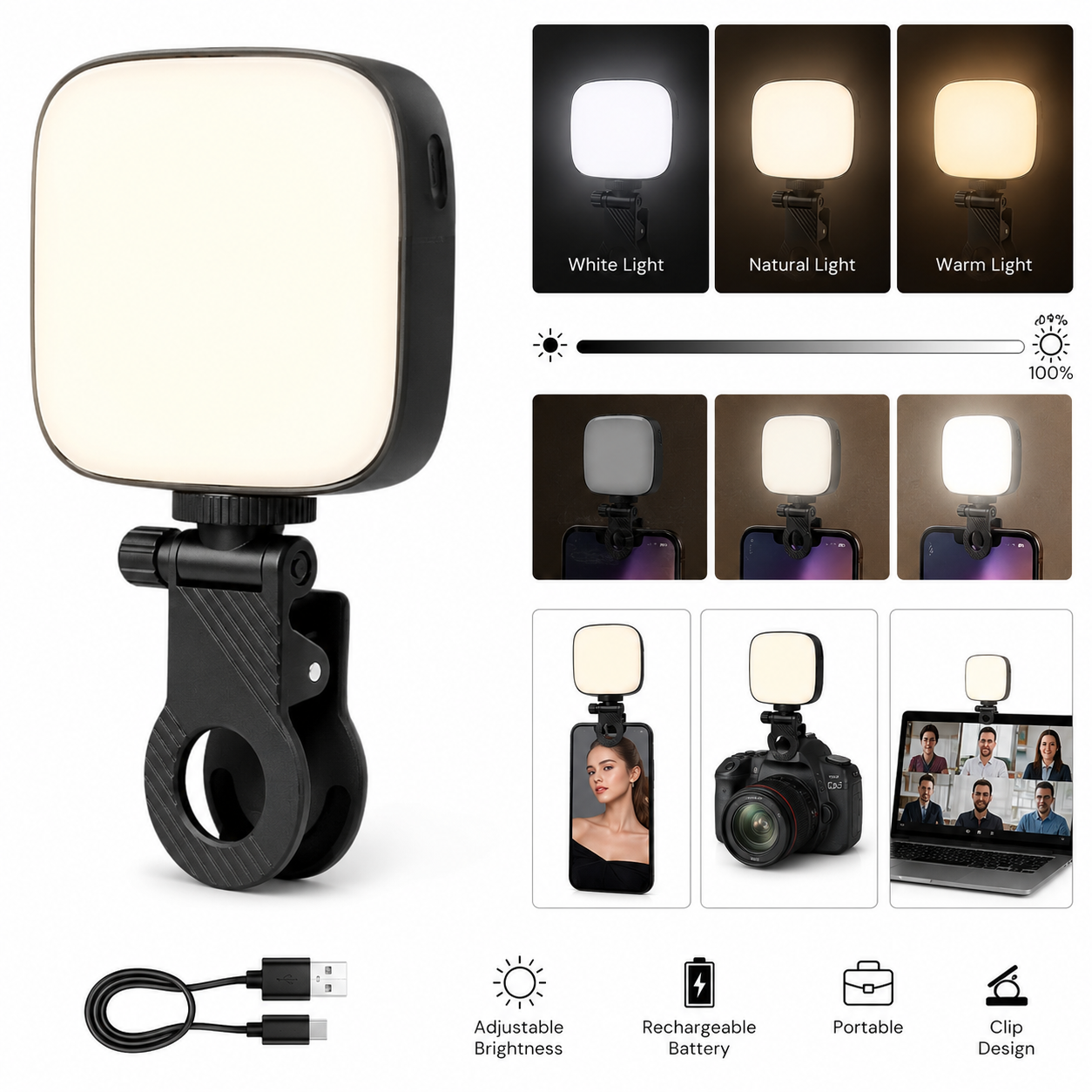 💡✨ Portable LED Video Light Clip | Mobile, Laptop & Camera Light
