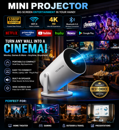 👉 Portable Smart Mini Projector – HD Home Theater | 1080p Support, WiFi & Compact Design 🎬✨