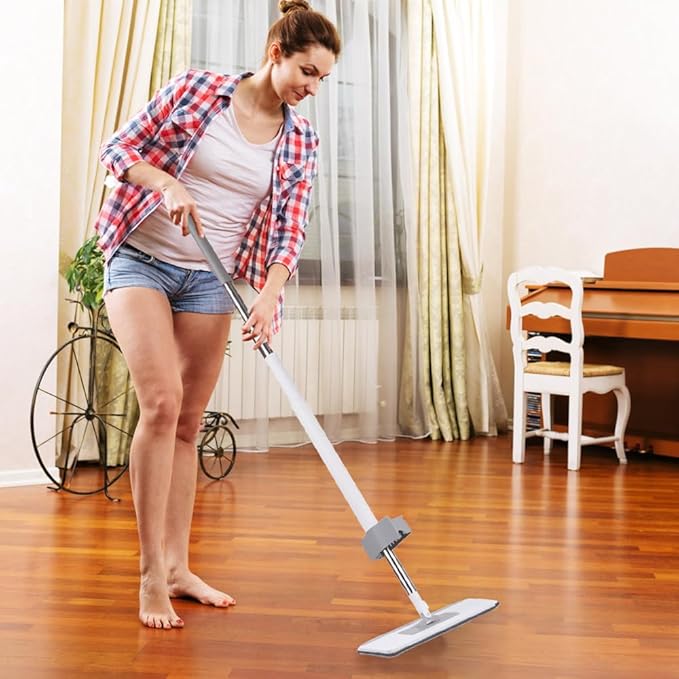 Flat Mop Microfiber Floor Mop Self Wringing, 360° Rotatable, 2 Washable Heads, Hardwood, Laminate, Tile Floor Cleaning