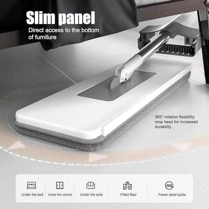 Flat Mop Microfiber Floor Mop Self Wringing, 360° Rotatable, 2 Washable Heads, Hardwood, Laminate, Tile Floor Cleaning