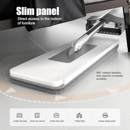 Flat Mop Microfiber Floor Mop Self Wringing, 360° Rotatable, 2 Washable Heads, Hardwood, Laminate, Tile Floor Cleaning