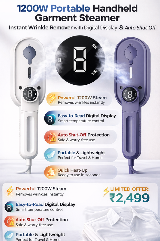 1200W Portable Handheld Garment Steamer 👕✨ | Instant Wrinkle Remover ⚡ with Digital Display 📱 & Auto Shut-Off 🛑
