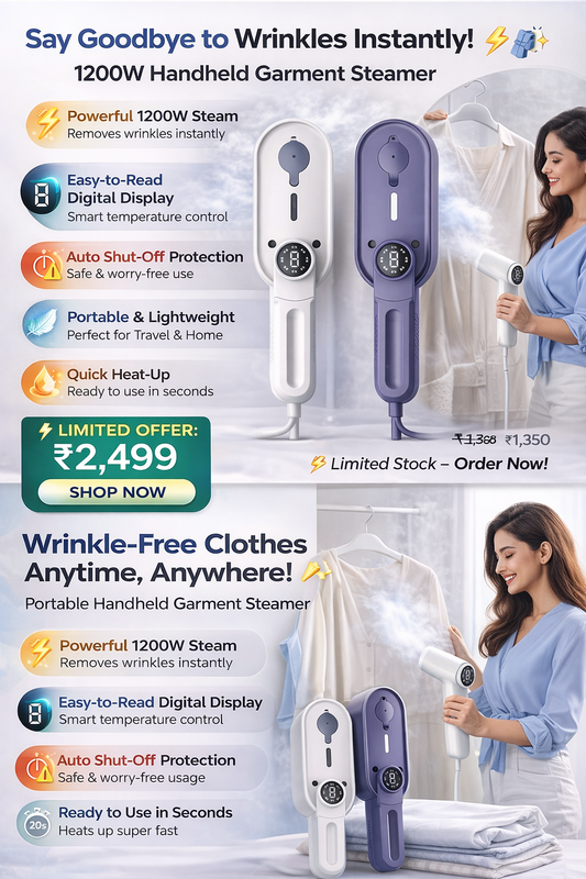 1200W Portable Handheld Garment Steamer 👕✨ | Instant Wrinkle Remover ⚡ with Digital Display 📱 & Auto Shut-Off 🛑