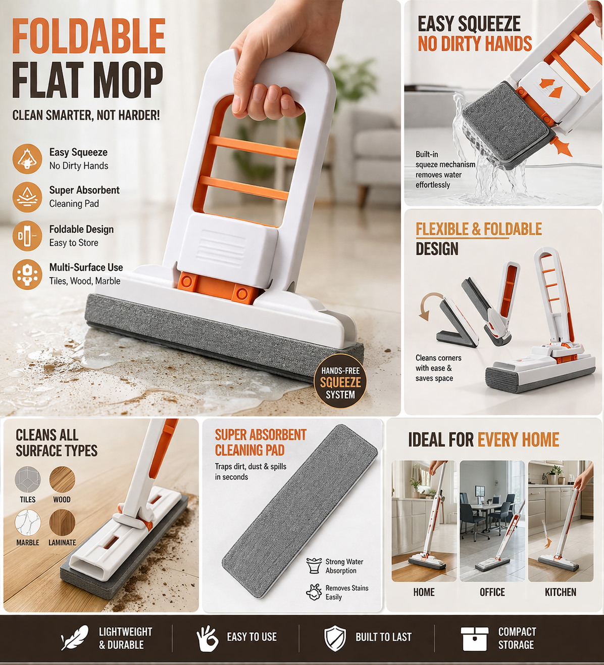 Foldable Flat Mop Cleaner 🧹✨ | Easy Squeeze Floor Cleaning Tool 💧 | Multi-Surface Cleaning Mop 🚿