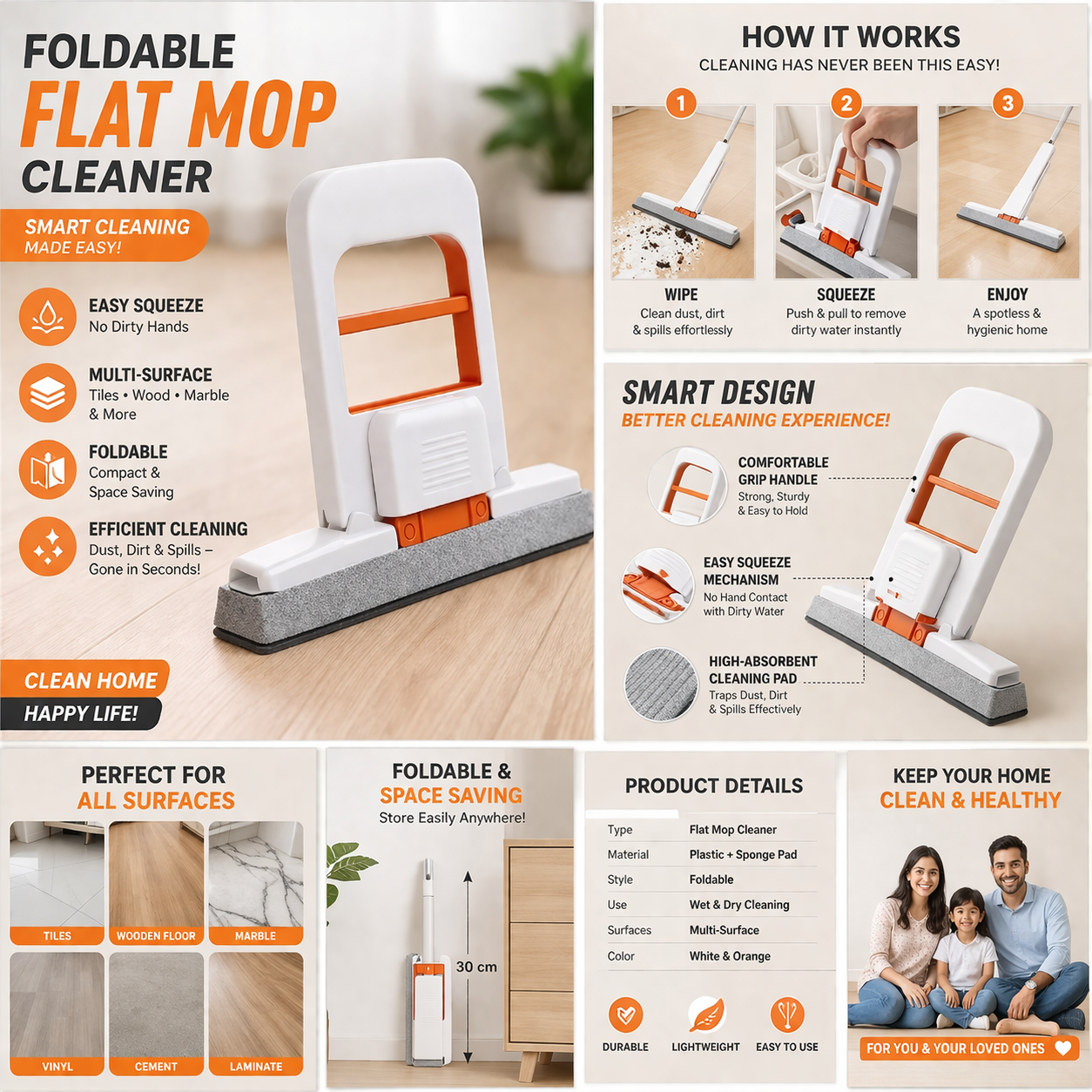 Foldable Flat Mop Cleaner 🧹✨ | Easy Squeeze Floor Cleaning Tool 💧 | Multi-Surface Cleaning Mop 🚿