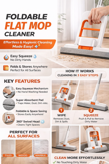 Foldable Flat Mop Cleaner 🧹✨ | Easy Squeeze Floor Cleaning Tool 💧 | Multi-Surface Cleaning Mop 🚿
