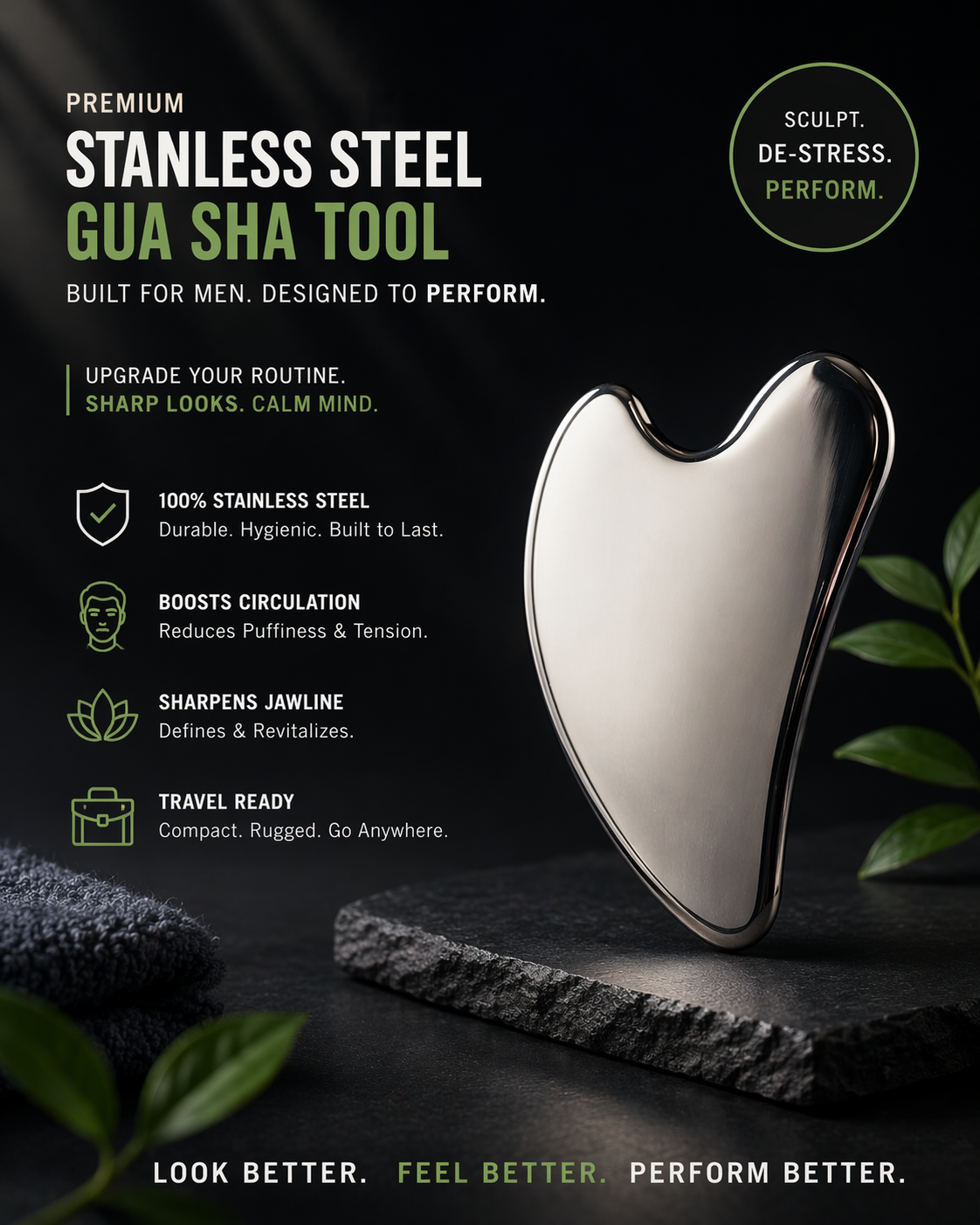 Premium Stainless Steel Gua Sha Tool – Face Sculpting & Skin Glow Massager