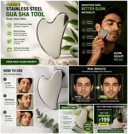 Premium Stainless Steel Gua Sha Tool – Face Sculpting & Skin Glow Massager