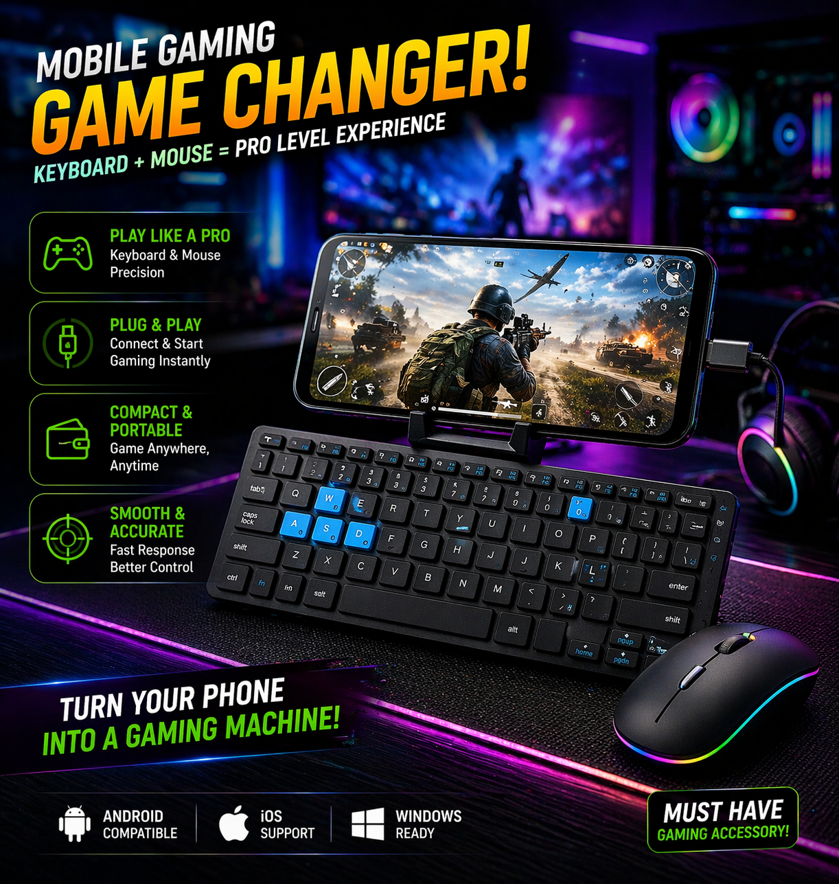 “Don’t let a gamer see this 😳🔥”Mini Wireless Keyboard & Mouse Combo for Mobile Gaming 🎮📱 | Portable Gaming Setup