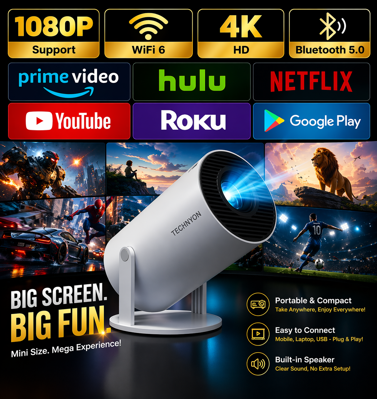 👉 Portable Smart Mini Projector – HD Home Theater | 1080p Support, WiFi & Compact Design 🎬✨