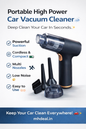 Portable High Power Car Vacuum Cleaner 🚗💨 | Cordless Mini Dust Remover | Multi-Nozzle Cleaning Tool