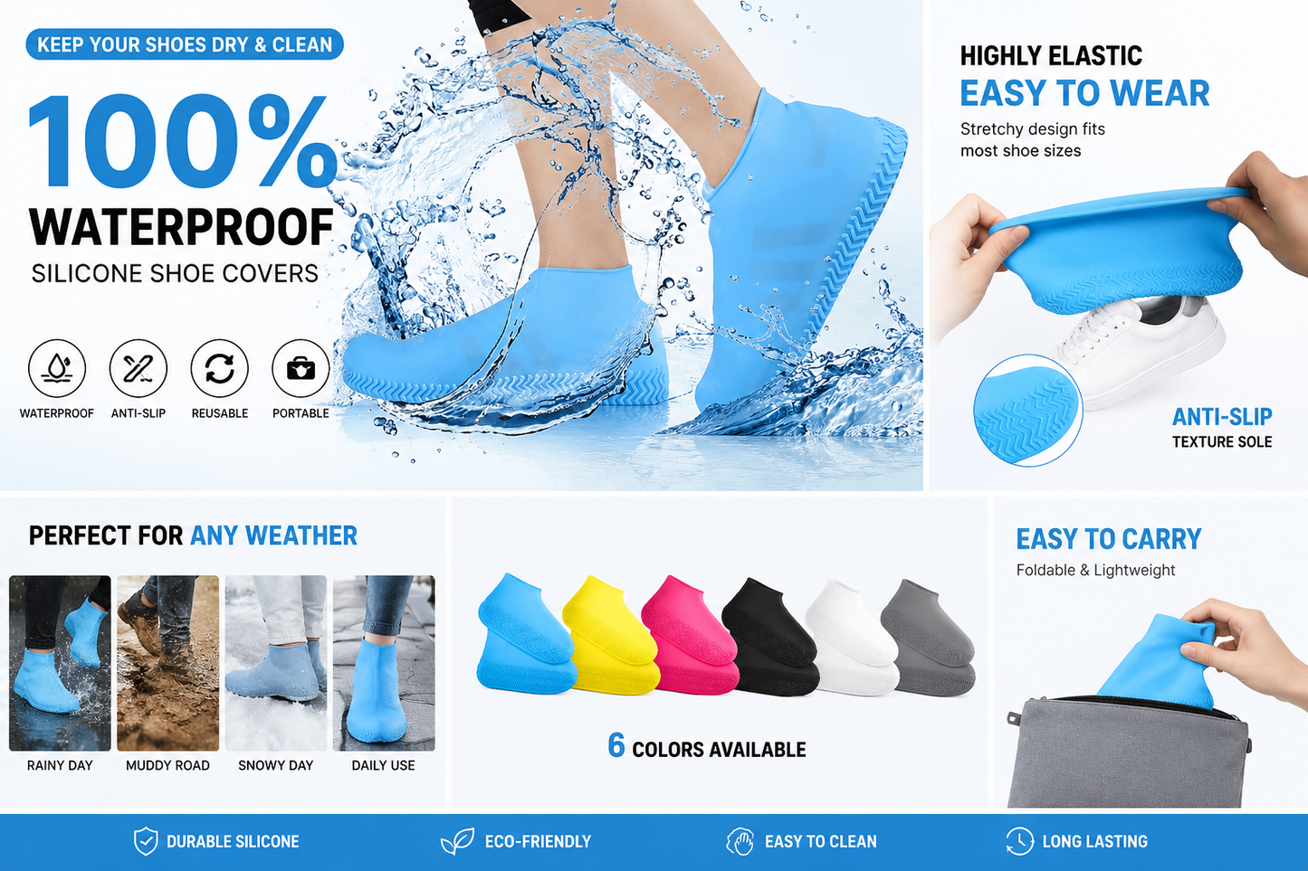 AquaShield™ Waterproof Silicone Shoe Covers 🌧️👟 | Reusable & Anti-Slip