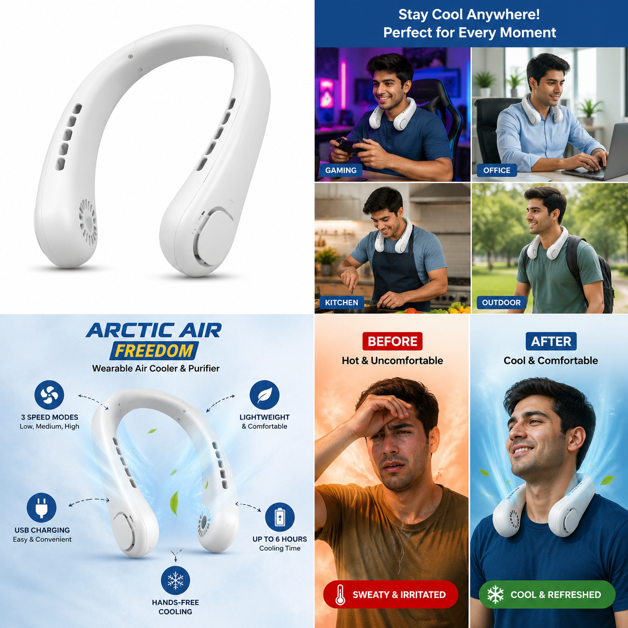 Arctic Air Freedom™ Neck Fan ❄️ | Wearable Air Cooler & Purifier | USB Rechargeable Portable Cooling Fan