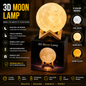 3D Moon Lamp 🌕✨ | Aesthetic Night Light | USB Rechargeable Bedroom Decor Lamp