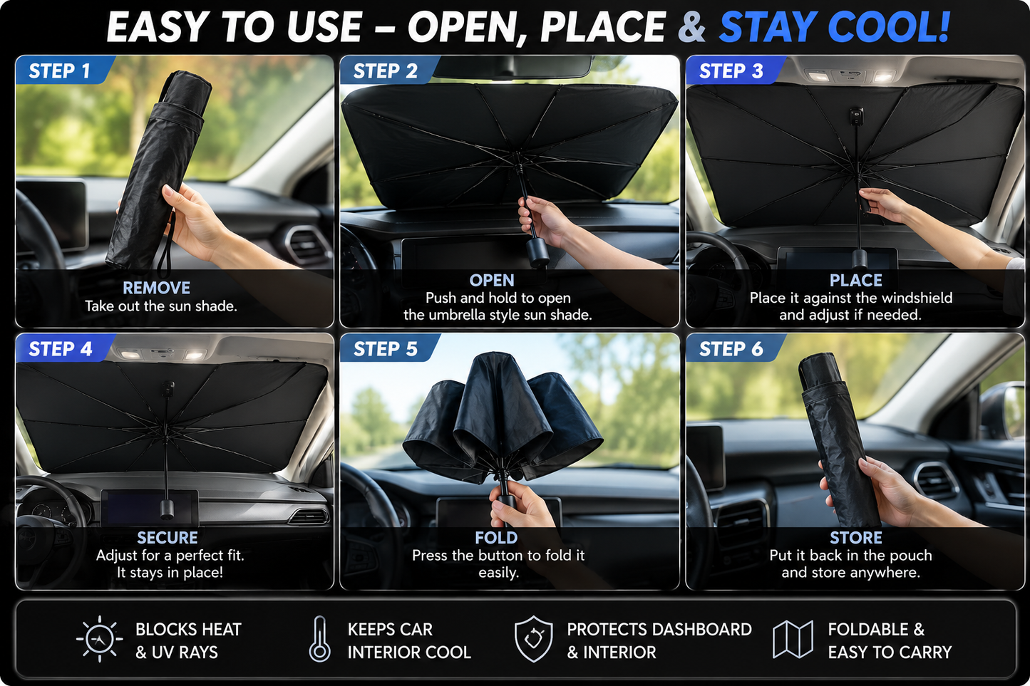 🚗 Foldable Car Windshield Sun Shade – Keep Your Car Cool Instantly ☀️❄️