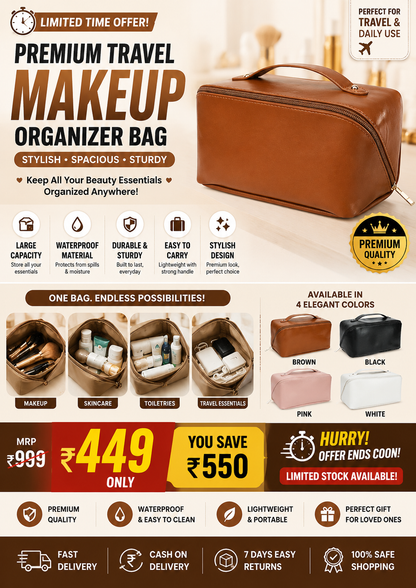 ✨ Premium Travel Makeup Organizer Bag – Stylish Waterproof Cosmetic Storage Pouch 👜