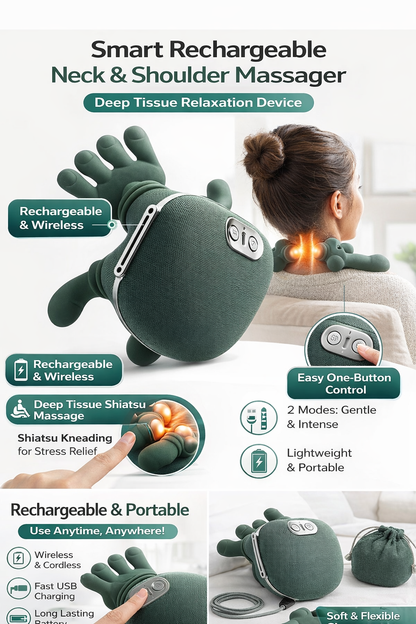 Smart Rechargeable Neck & Shoulder Massager | Deep Tissue Relaxation Device