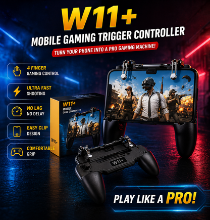 W11+ PUBG Mobile Trigger Game Controller | 4 Finger Grip | Mobile Gaming Handle with L1 R1 Shoot Buttons