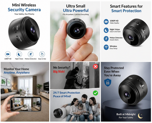 Mini Wireless Security Camera 📷 | 1080P HD Hidden Cam | Night Vision | Motion Detection