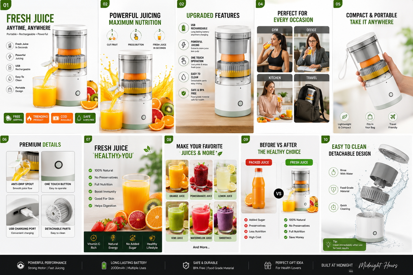 Portable Electric Juicer Blender 🍊⚡ | USB Rechargeable Fresh Juice Maker | Mini Fruit Mixer Bottle