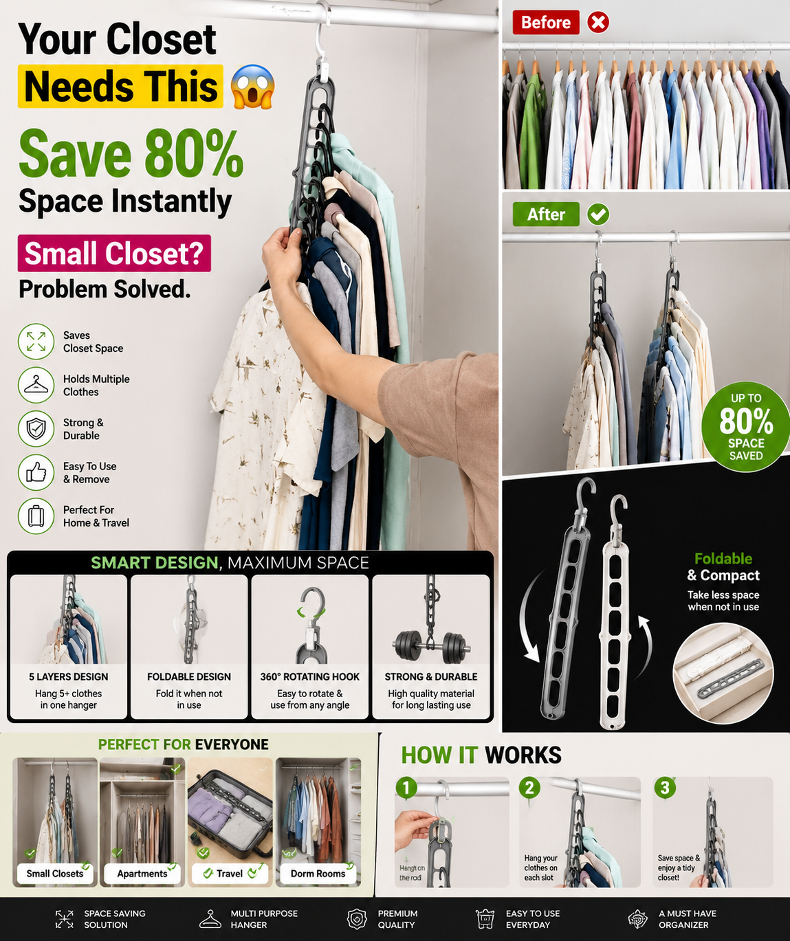 🧥 Closet Space Saver Hanger | 5-in-1 Magic Clothes Organizer