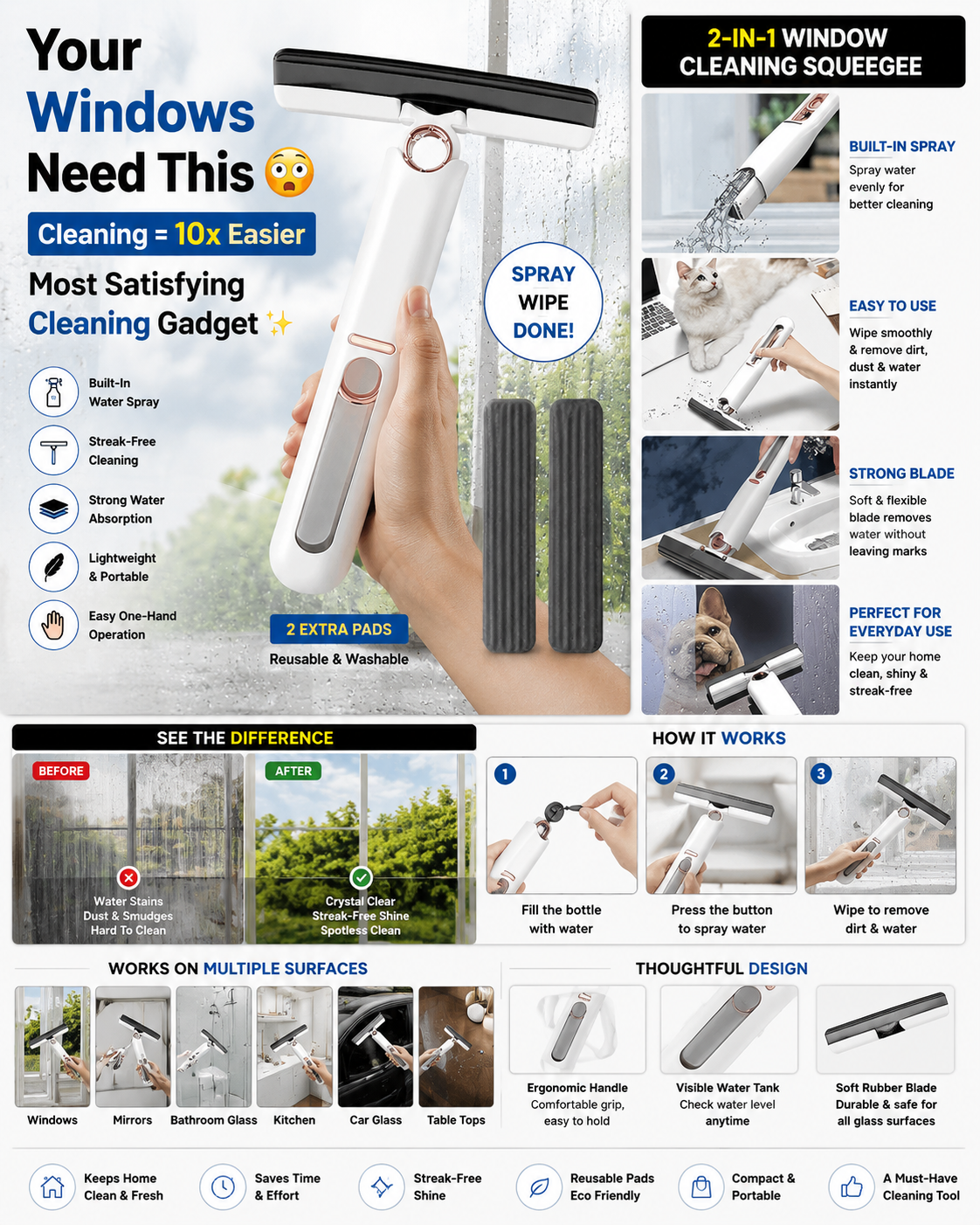 🪟 2-in-1 Window Cleaning Squeegee