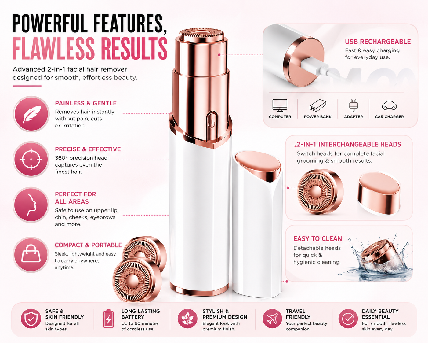 2-In-1 Rechargeable Facial Hair Remover – Painless Precision Beauty Trimmer ✨💖