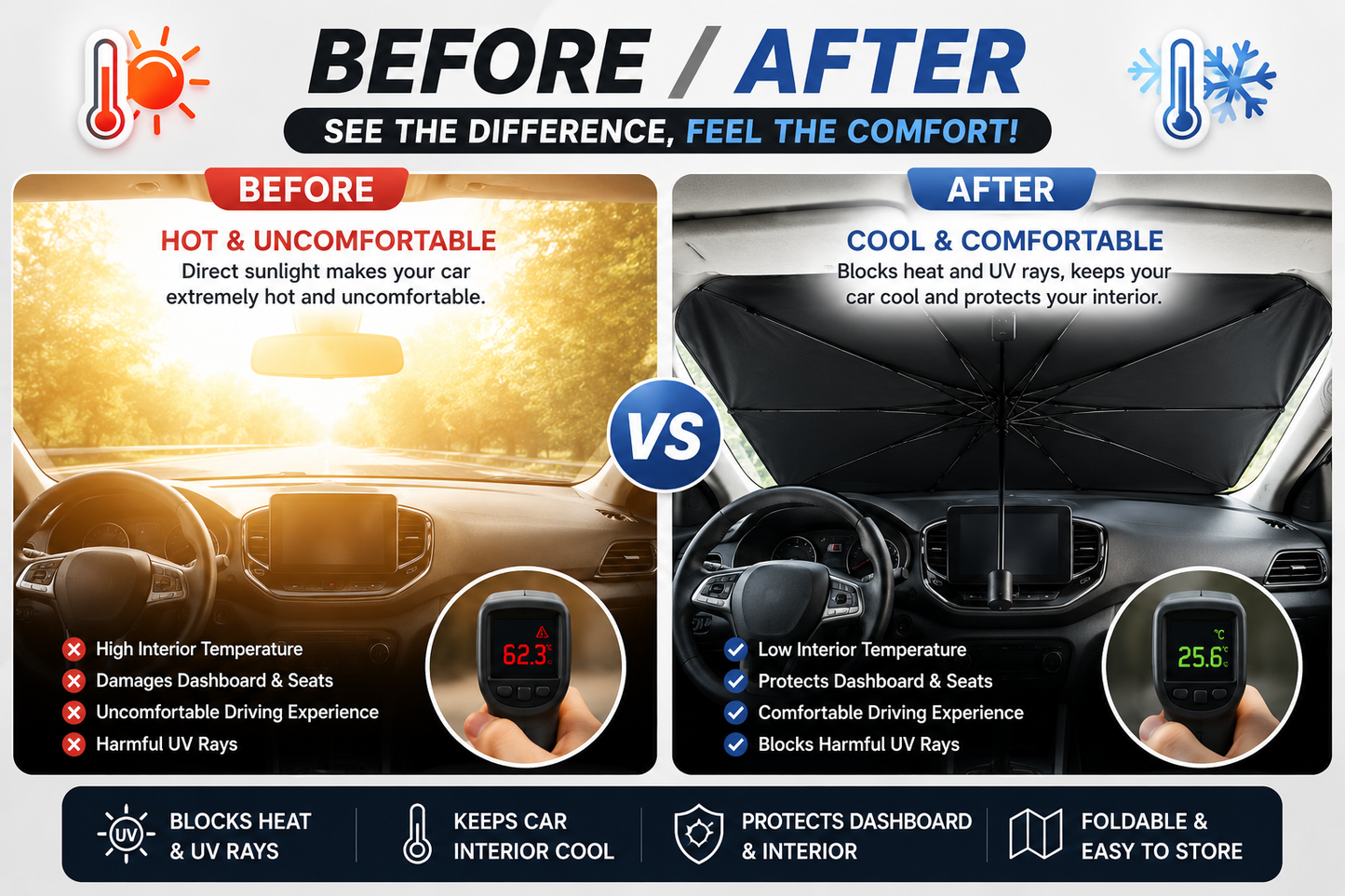 🚗 Foldable Car Windshield Sun Shade – Keep Your Car Cool Instantly ☀️❄️