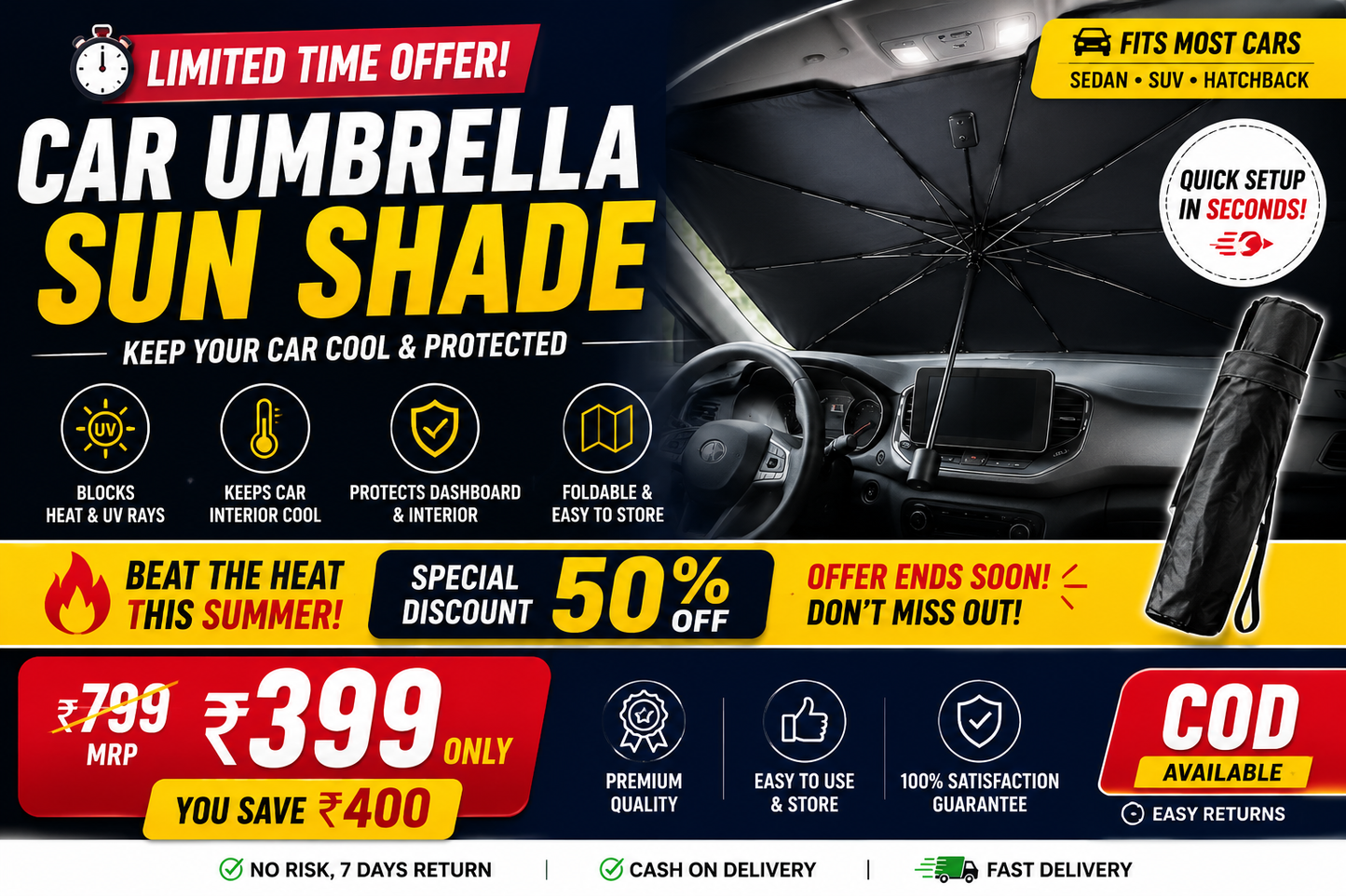 🚗 Foldable Car Windshield Sun Shade – Keep Your Car Cool Instantly ☀️❄️