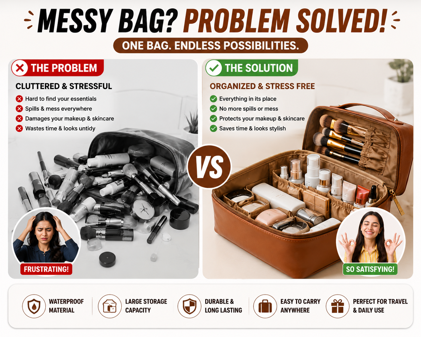 ✨ Premium Travel Makeup Organizer Bag – Stylish Waterproof Cosmetic Storage Pouch 👜
