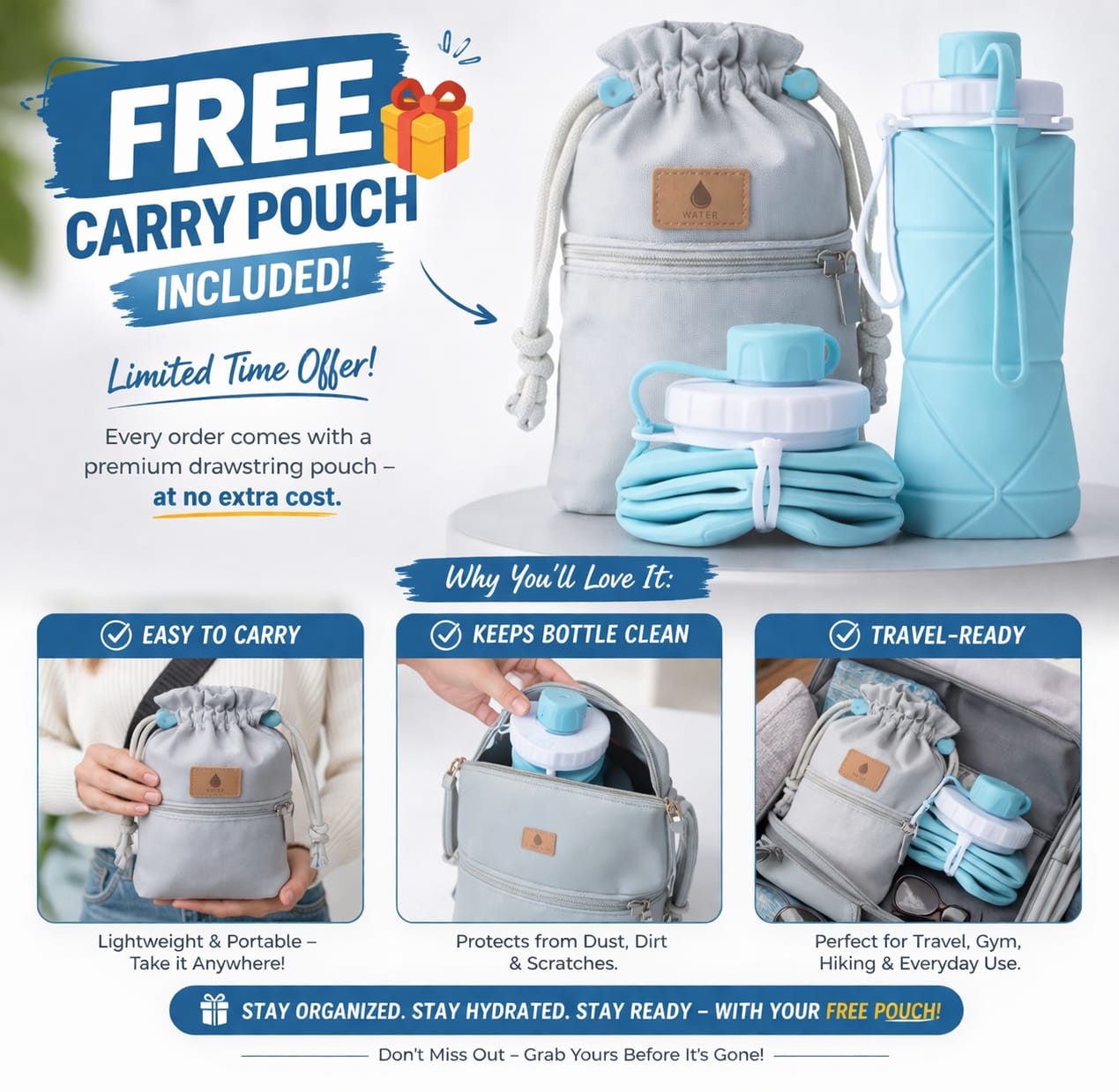 Collapsible Silicone Water Bottle – Leakproof, Foldable & Travel-Friendly Hydration Bottle