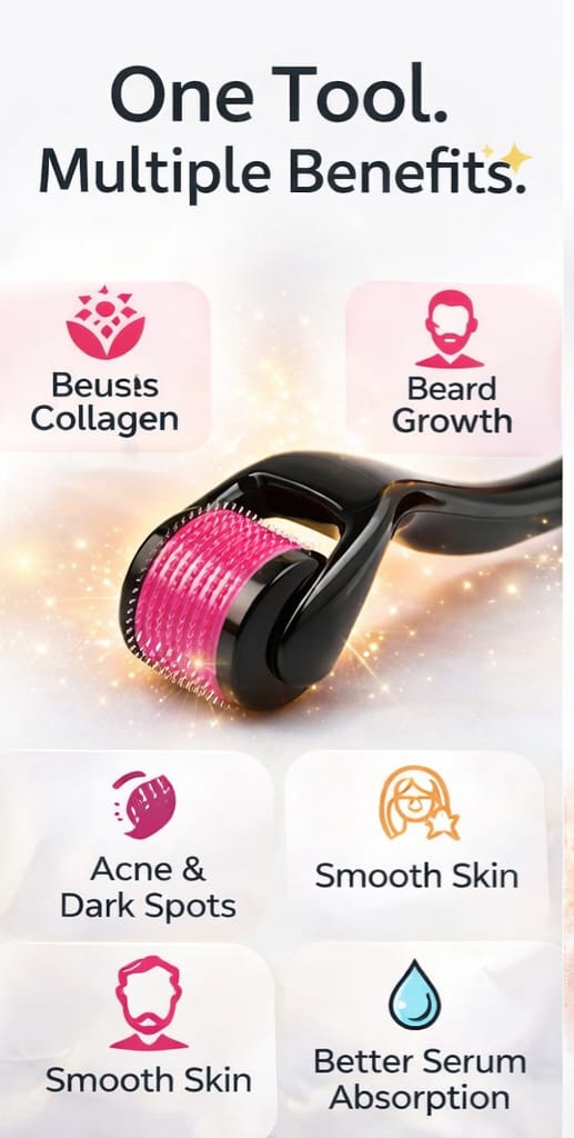 ✨ 540 Needle Derma Roller – Skin Glow & Hair Growth Tool 💆‍♂️Titanium needles use⬆️🧑