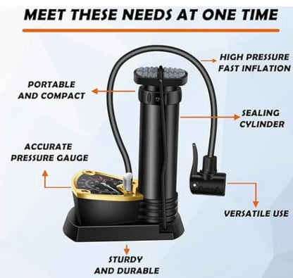 Portable High Pressure Foot Air Pump 🚴‍♂️💨 | Multi-Purpose Tyre Inflator with Pressure Gauge