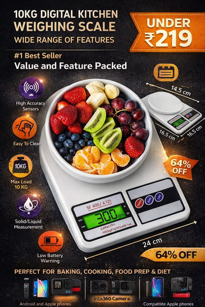 ⚖️ Digital Kitchen Weighing Scale SF-400 | High Precision Electronic Food Scale | 10kg Capacity | LCD Display | Tare Function
